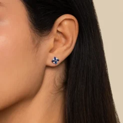 New Gabriel & Co. 14K White Gold Diamond and Blue Sapphire Bursting Star Studs