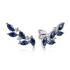 Online Gabriel & Co. 14K White Gold Diamond and Blue Sapphire Olive Branch Climber Earrings