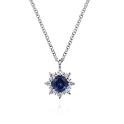 Hot Gabriel & Co. 14K White Gold Diamond and Blue Sapphire Pendant Necklace