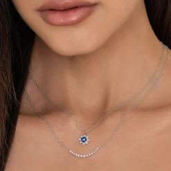 Hot Gabriel & Co. 14K White Gold Diamond and Blue Sapphire Pendant Necklace