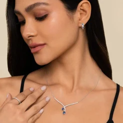 Gabriel & Co. 14K White Gold Diamond and Blue Sapphire Teardrop Twist Necklace