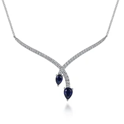 Gabriel & Co. 14K White Gold Diamond and Blue Sapphire Teardrop Twist Necklace