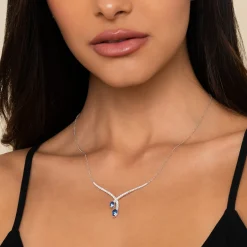 Gabriel & Co. 14K White Gold Diamond and Blue Sapphire Teardrop Twist Necklace