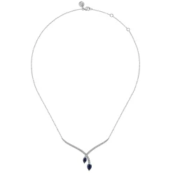 Gabriel & Co. 14K White Gold Diamond and Blue Sapphire Teardrop Twist Necklace
