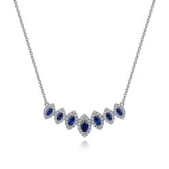 Hot Gabriel & Co. 14K White Gold Diamond and Blue Sapphire Necklace