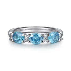 Gabriel & Co. 14K White Gold Diamond and Blue Topaz Fashion Ring
