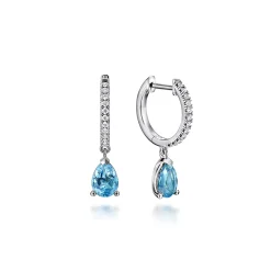 Discount Gabriel & Co. 14K White Gold Diamond and Blue Topaz Huggie Drop Earrings