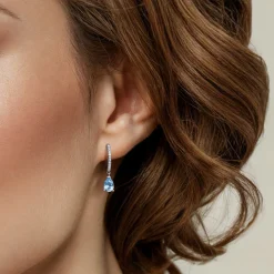 Discount Gabriel & Co. 14K White Gold Diamond and Blue Topaz Huggie Drop Earrings