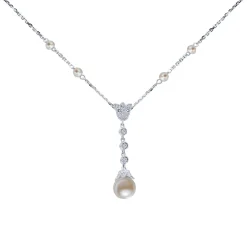 Outlet Gabriel & Co. 14K White Gold Diamond and Cultured Pearl Y Knot Necklace