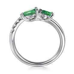 Discount Gabriel & Co. 14K White Gold Diamond and Emerald Bypass Ring