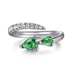Discount Gabriel & Co. 14K White Gold Diamond and Emerald Bypass Ring