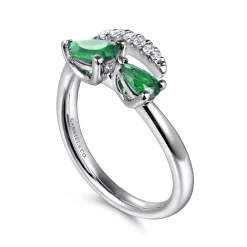 Discount Gabriel & Co. 14K White Gold Diamond and Emerald Bypass Ring