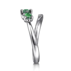 Discount Gabriel & Co. 14K White Gold Diamond and Emerald Bypass Ring