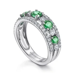 Best Gabriel & Co. 14K White Gold Diamond and Emerald Ladies Ring