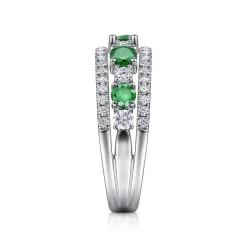 Best Gabriel & Co. 14K White Gold Diamond and Emerald Ladies Ring