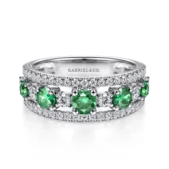 Best Gabriel & Co. 14K White Gold Diamond and Emerald Ladies Ring