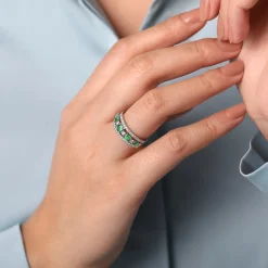 Best Gabriel & Co. 14K White Gold Diamond and Emerald Ladies Ring