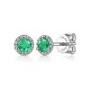 Hot Gabriel & Co. 14K White Gold Diamond and Emerald Halo Stud Earrings