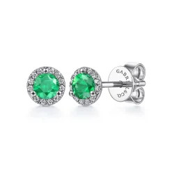 Hot Gabriel & Co. 14K White Gold Diamond and Emerald Halo Stud Earrings