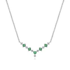Sale Gabriel & Co. 14K White Gold Diamond and Emerald Curved Bar Necklace