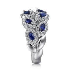 New Gabriel & Co. 14K White Gold Diamond and Marquise Blue Sapphire Wide Band Ring