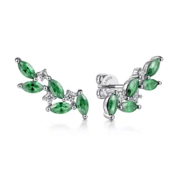 Outlet Gabriel & Co. 14K White Gold Diamond and Marquise Emerald Ear Climber Earrings
