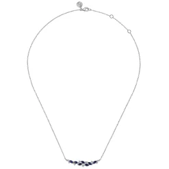 Clearance Gabriel & Co. 14K White Gold Diamond and Marquise Blue Sapphire Bar Necklace