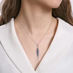 Best Gabriel & Co. 14K White Gold Diamond and Onyx Pendant Necklace