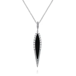Best Gabriel & Co. 14K White Gold Diamond and Onyx Pendant Necklace
