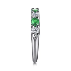 Sale Gabriel & Co. 14K White Gold Diamond and Oval Emerald Band Ring