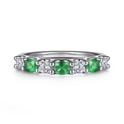 Sale Gabriel & Co. 14K White Gold Diamond and Oval Emerald Band Ring