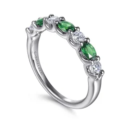 Sale Gabriel & Co. 14K White Gold Diamond and Oval Emerald Band Ring