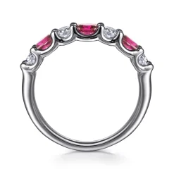 Hot Gabriel & Co. 14K White Gold Diamond and Oval Ruby Band Ring