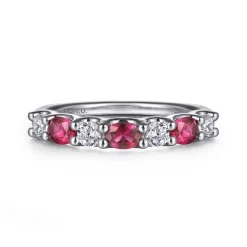 Hot Gabriel & Co. 14K White Gold Diamond and Oval Ruby Band Ring