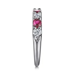 Hot Gabriel & Co. 14K White Gold Diamond and Oval Ruby Band Ring