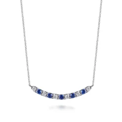 Online Gabriel & Co. 14K White Gold Diamond and Oval Sapphire Bar Necklace