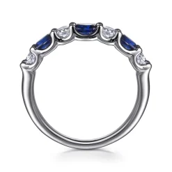 Gabriel & Co. 14K White Gold Diamond and Oval Sapphire Band Ring