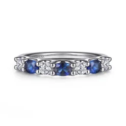 Gabriel & Co. 14K White Gold Diamond and Oval Sapphire Band Ring