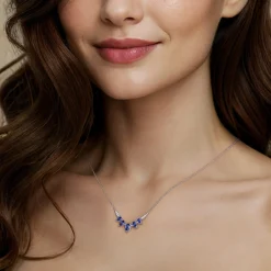 Clearance Gabriel & Co. 14K White Gold Diamond and Pear Blue Sapphire Chevron Bar Necklace