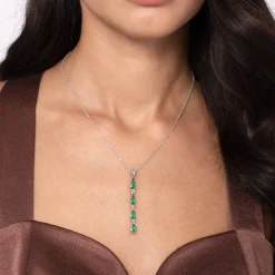 Outlet Gabriel & Co. 14K White Gold Diamond and Pear Emerald Vertical Bar Necklace