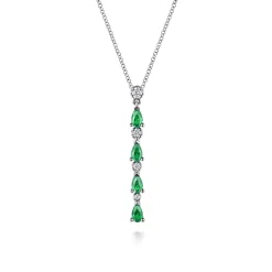Outlet Gabriel & Co. 14K White Gold Diamond and Pear Emerald Vertical Bar Necklace