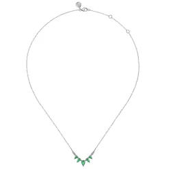 Hot Gabriel & Co. 14K White Gold Diamond and Pear Emerald Chevron Bar Necklace