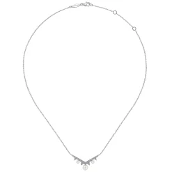 Outlet Gabriel & Co. 14K White Gold Diamond and Pearl Chevron Necklace