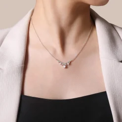 Outlet Gabriel & Co. 14K White Gold Diamond and Pearl Chevron Necklace