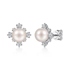 Clearance Gabriel & Co. 14K White Gold Diamond and Pearl Stud Earrings