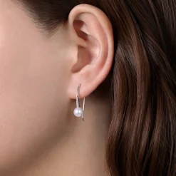 Hot Gabriel & Co. 14K White Gold Diamond and Pearl Fish Wire Drop Earrings