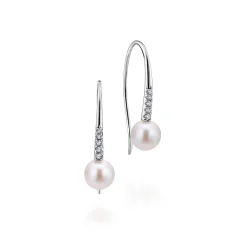 Hot Gabriel & Co. 14K White Gold Diamond and Pearl Fish Wire Drop Earrings