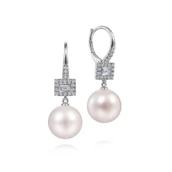 Clearance Gabriel & Co. 14K White Gold Diamond and Pearl Drop Earrings