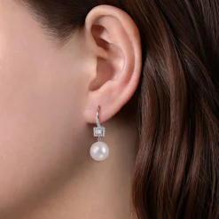 Clearance Gabriel & Co. 14K White Gold Diamond and Pearl Drop Earrings