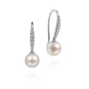 New Gabriel & Co. 14K White Gold Diamond and Pearl Fish Wire Drop Earrings